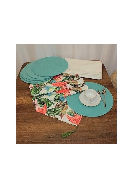 Flamingo Ananas Desenli Beyaz Zemin Arka Plan Dijital Baskılı Runner Amerikan Servis 40X150 cm