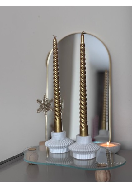 Çizgili Şamdan Seti 2 Li Dekoratif Mumluk Şık Tasarım