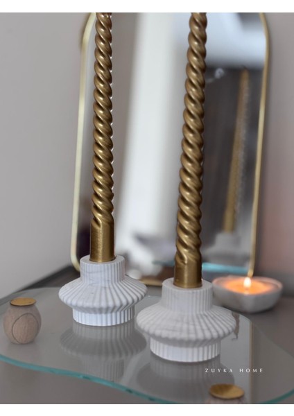 Çizgili Şamdan Seti 2 Li Dekoratif Mumluk Şık Tasarım fiyatları
