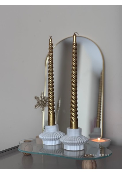 Çizgili Şamdan Seti 2 Li Dekoratif Mumluk Şık Tasarım indirimleri