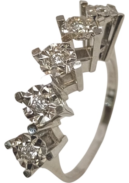 0.20CT Efekli Beş Taş Pırlanta Taşlı Yüzük 14 Ayar Altın Hd Videolu