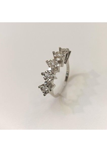 0.20CT Efekli Beş Taş Pırlanta Taşlı Yüzük 14 Ayar Altın Hd Videolu modelleri