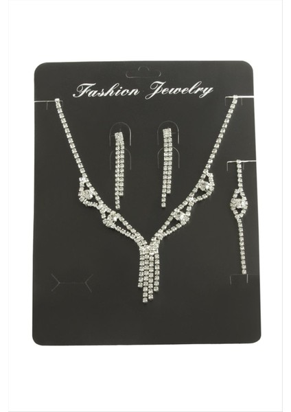 Sallantılı Taşlı Set Kolye