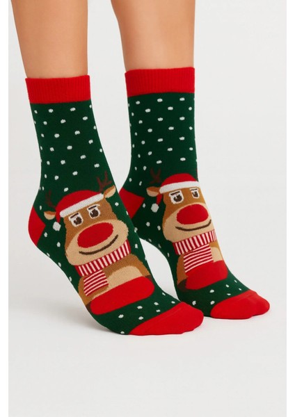 Unisex Yılbaşı Desenli Renkli Soket Çorap Christmas Happy New Year