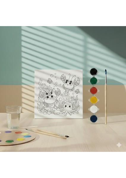 Çocuklar Için Deniz Altı Canlıları Çizimi Tuvali Eğitici ve Eğlenceli Boyama Seti