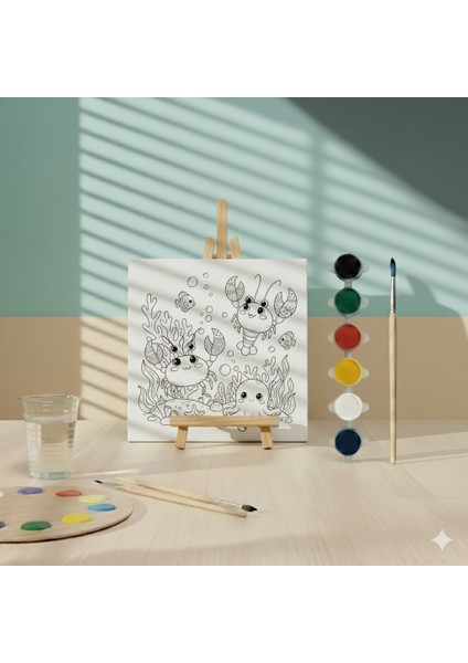 Çocuklar Için Deniz Altı Canlıları Çizimi Tuvali Eğitici ve Eğlenceli Boyama Seti fiyatları