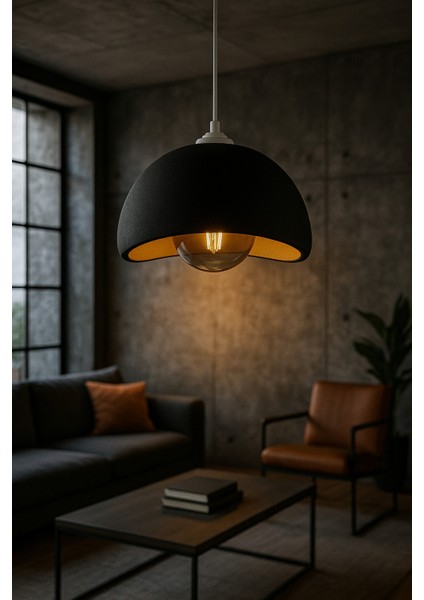 Siyah Beton Görünümlü Modern Sarkıt Avize, Vegan, Toz Tutmayan Salon, Oturma Odası, Çocuk Odası indirimleri