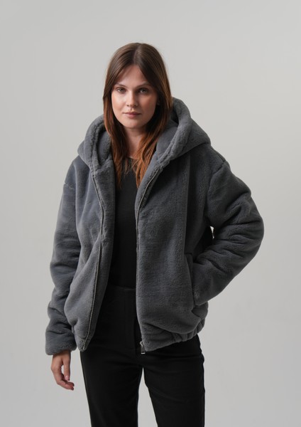 Amaya Kadın Mont Kapüşonlu Kadın Peluş Rabit Mont