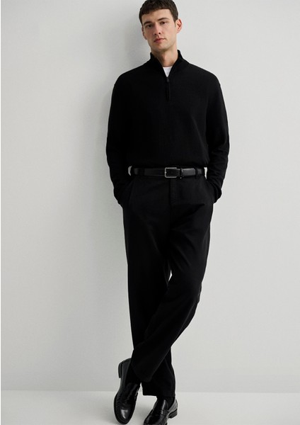 Kaşmir Karışımlı Yarı Fermuarlı Siyah Kazak 0710247-900 fiyatları