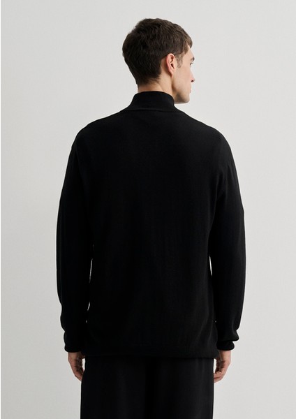 Kaşmir Karışımlı Yarı Fermuarlı Siyah Kazak 0710247-900 fırsatları