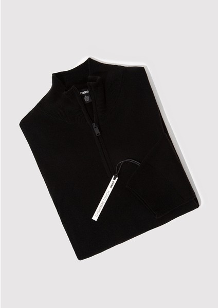 Kaşmir Karışımlı Yarı Fermuarlı Siyah Kazak 0710247-900