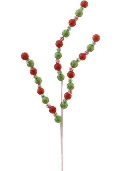 Yılbaşı Renkli Yapay Çiçek ve Şeker Topları, 71CM, Bej