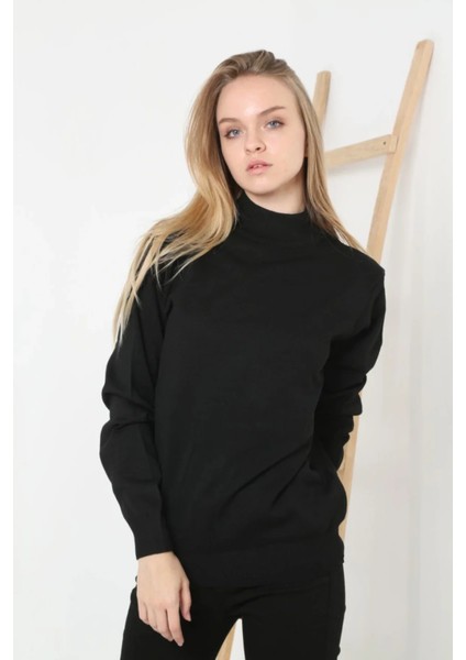 Kadın Yarım Boğaz Triko Kazak Yumuşak Dokulu Pamuklu Ince Dokuma, Uzun Kollu Rahat Regular Kalıp