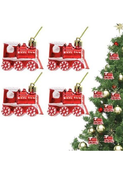 Yılbaşı Temalı Mini Tren Dekorasyon Seti, 4 Parça, Kırmızı, Şık ve Eğlenceli Süsleme Seti