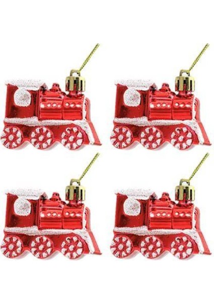 Yılbaşı Temalı Mini Tren Dekorasyon Seti, 4 Parça, Kırmızı, Şık ve Eğlenceli Süsleme Seti