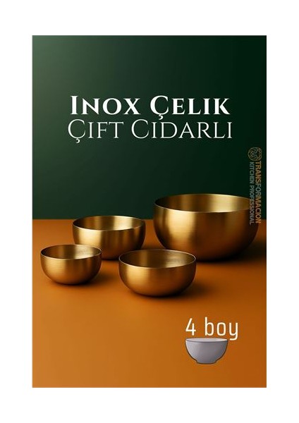 Hsnet Çift Cidarlı Kase - Inox Çelik 4 Lü Kase Seti Kase