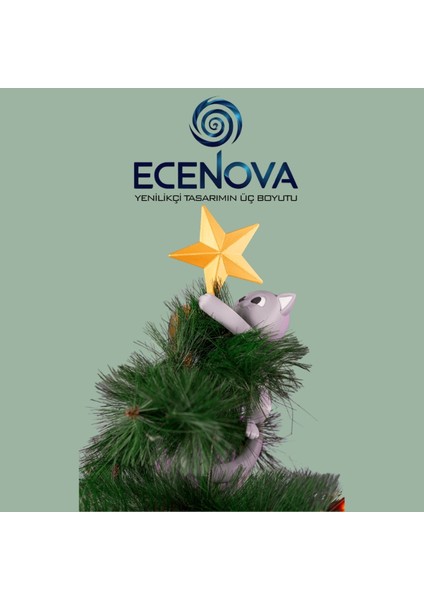 Gri 3D Kedi Yıldız Yılbaşı Ağacı Süsü, Sevimli ve Şık Dekorasyon Seçeneği modelleri