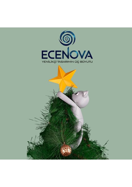 Gri 3D Kedi Yıldız Yılbaşı Ağacı Süsü, Sevimli ve Şık Dekorasyon Seçeneği fırsatları