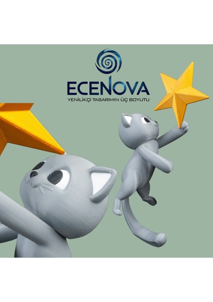 Gri 3D Kedi Yıldız Yılbaşı Ağacı Süsü, Sevimli ve Şık Dekorasyon Seçeneği indirimleri