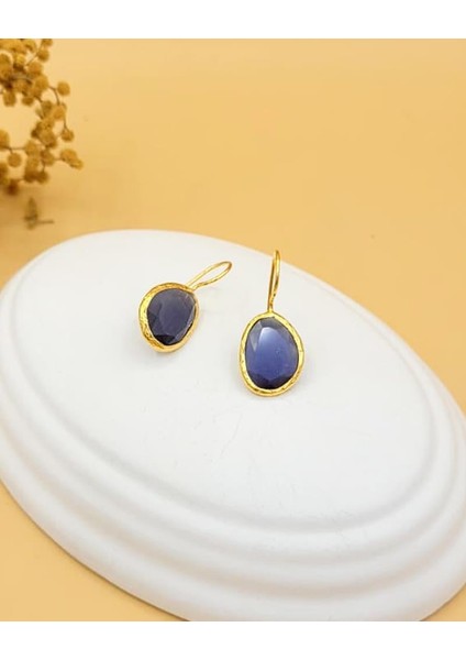 Eflatun Kedi Gözü Sıvama Altın Kaplama Oval Küpe fiyatları