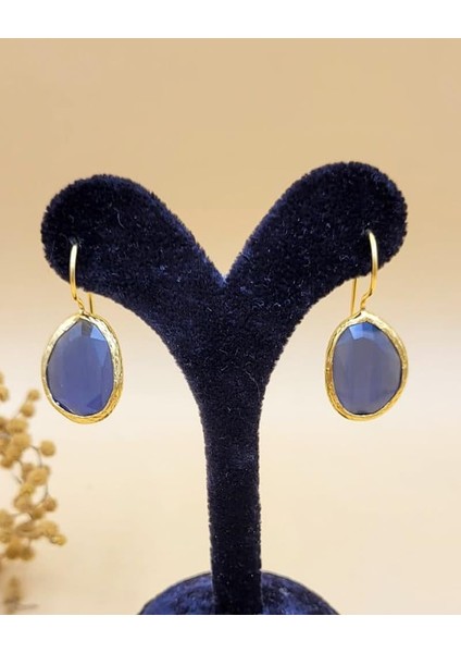 Eflatun Kedi Gözü Sıvama Altın Kaplama Oval Küpe fırsatları