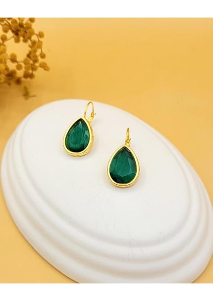 Zümrüt Yeşil Kedi Gözü Sıvama Altın Kaplama Iri Damla Küpe fiyatları