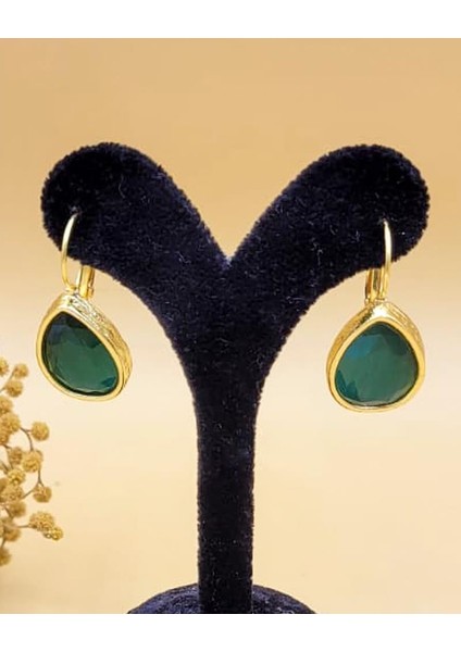 Zümrüt Yeşil Kedi Gözü Sıvama Altın Kaplama Iri Damla Küpe fırsatları