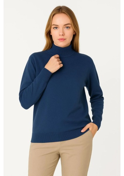 Kadın Yarım Boğaz Triko Kazak Yumuşak Dokulu Pamuklu Ince Dokuma, Uzun Kollu Rahat Regular Kalıp