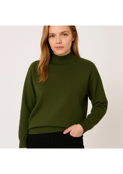 Kadın Yarım Boğaz Triko Kazak Yumuşak Dokulu Pamuklu Ince Dokuma, Uzun Kollu Rahat Regular Kalıp