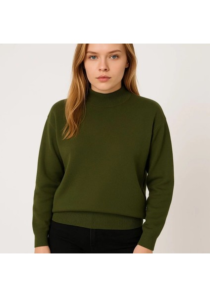 Kadın Yarım Boğaz Triko Kazak Yumuşak Dokulu Pamuklu Ince Dokuma, Uzun Kollu Rahat Regular Kalıp fırsatları