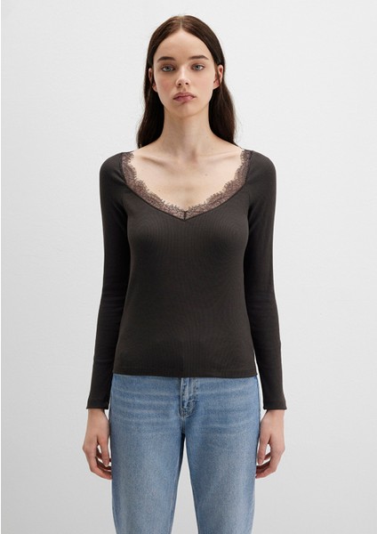 Uzun Kollu Kahverengi Tişört 1613851-70262 modelleri