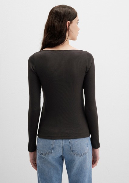 Uzun Kollu Kahverengi Tişört 1613851-70262 fırsatları