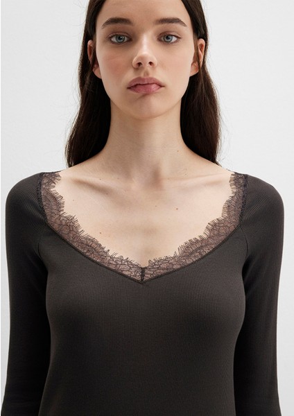 Uzun Kollu Kahverengi Tişört 1613851-70262 indirimleri