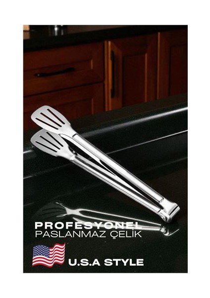 Hsnet Amerikan Tip Mutfak Maşası 304 Paslanmaz Çelik Makarna Pasta Salata Çok Amaçlı Maşa