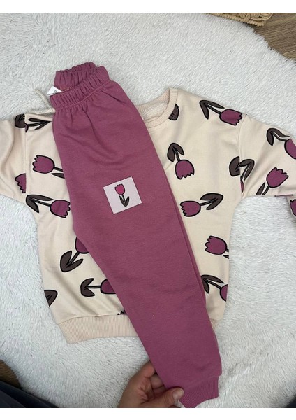 Kız Bebek Lale Baskılı Sweatshirt & Eşofman Alt Takım modelleri