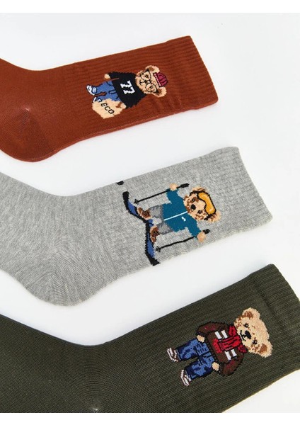 Ayı Teddy Baskılı Erkek Soket Çorap 5'li (W5) fiyatları