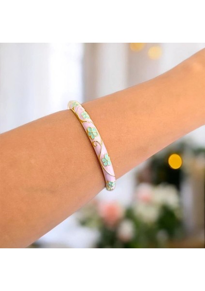 Yeşil Çiçek Lila Mineli Çelik Bilezik fiyatları