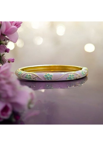 Yeşil Çiçek Lila Mineli Çelik Bilezik modelleri