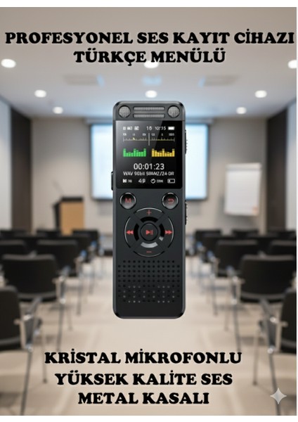 Yeni Model Metal Kasalı HS32 Profesyonel Ses Kayıt Cihazı Uzun Kayıt Süresi Büyük LED Ekranlı Okul Ders Not,toplantı, Röportaj