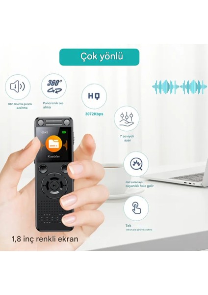 Yeni Model Metal Kasalı HS32 Profesyonel Ses Kayıt Cihazı Uzun Kayıt Süresi Büyük LED Ekranlı Okul Ders Not,toplantı, Röportaj fiyatları