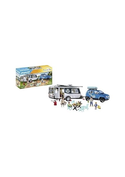Playmobil Family Fun 71423 Arabalı Karavan, Kamp, Doğada Çok Yönlü Kamp Eğlencesi, Kapsamlı Aksesua