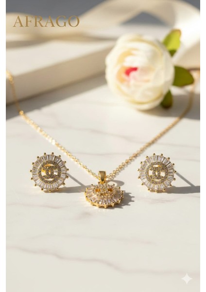 Baget Taşlı Kolye Küpe Set