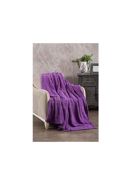 Zeynep Tekstil Comfy | Çizgili Wellsoft Tv Battaniyesi 110X180 cm Mor