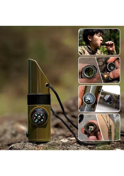 7si 1ARADA Acil Durum Düdüğü,el Feneri, Termometre,pusula,büyüteç,depolama Bölmeli Kampçı Düdüğü (5148)