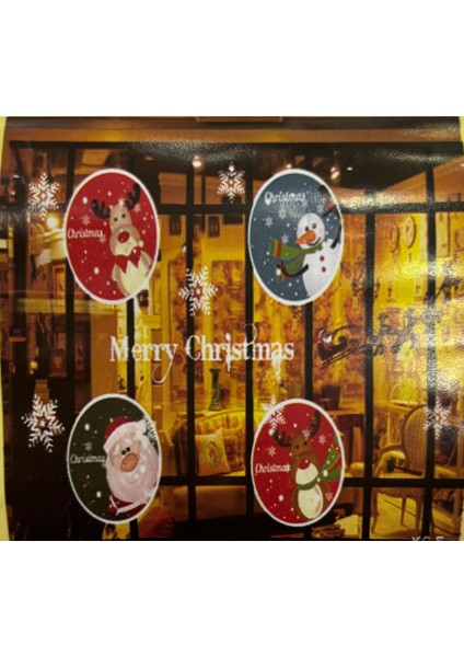 Renkli 4 Figür Cam Sticker, Kırmızı Detaylarla Dekoratif Tasarım