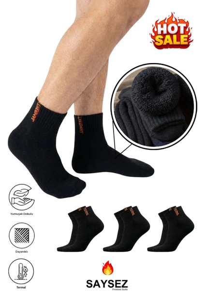 3 Çift Termal Erkek Kışlık Patik Yarım Konç Havlu Kalın Çorap Dikişsiz Siyah Renk Premium Pamuk