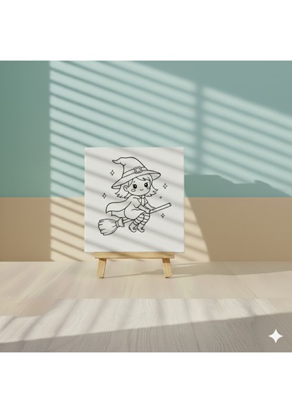 Çocuklar Için Süpürgeli Şapkalı Sevimli Uçan Cadı Temalı Boyama Seti modelleri