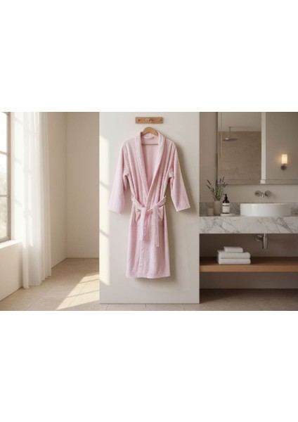Fresh Kadın Bornoz Pudra Pembe/ Cepli Yumuşak Bornoz Havlu