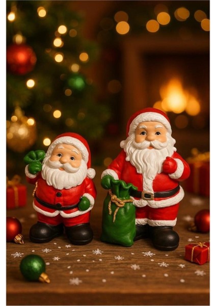 Renkli Ikili Noel Baba Biblosu, Yeni Yıl ve Noel Dekorasyonu Için Şık Figür