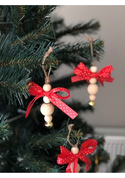 El Yapımı Kırmızı Kurdaleli Yılbaşı Süsleri, 6 Adet, Özel Tasarım ve Şık Görünüm modelleri